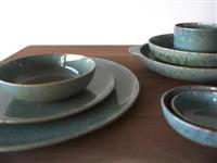 Eka 12 18 24 32 Pieces European Style Serveware Set Green Glossy Reactive Glazed Ceramic Dinnerware Set