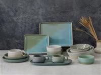 Eka Dip Glazing Reactive Glaze Dinner Set Hot Sale High Quality Europe Style Green Ceramic Square Dinnerware Set